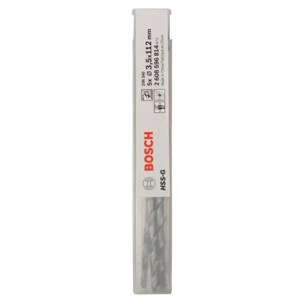 Bosch HSS-G Metal Drill Bits Long Series, 3.5mm, Pack of 5
