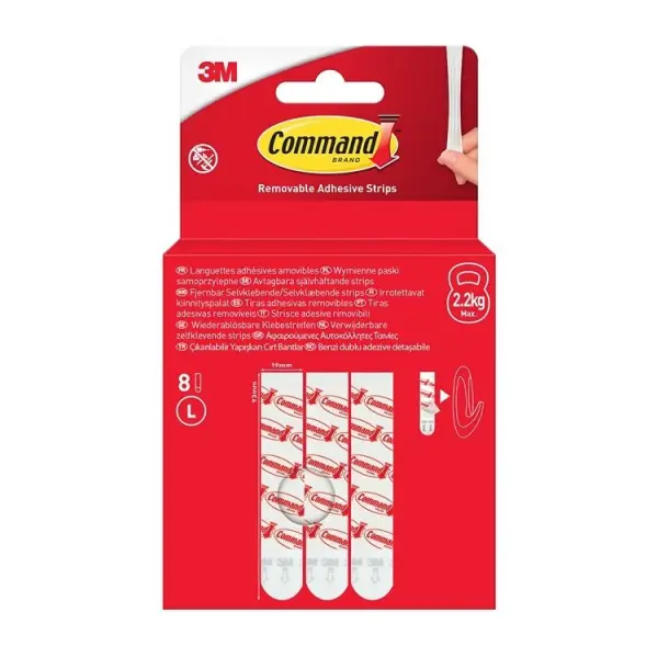 Command Large Mounting Strips 8 Pack, White, 2.2 kg Hold