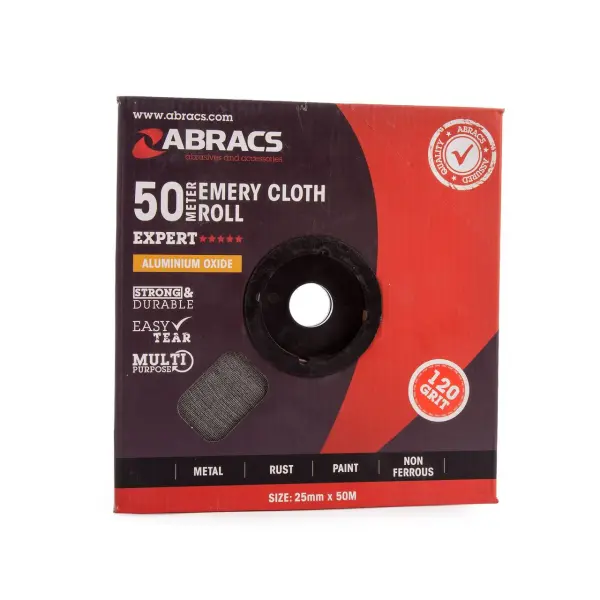 Abracs Rotolo Carta Smeriglio 50m, Grana 120, Larghezza 25mm