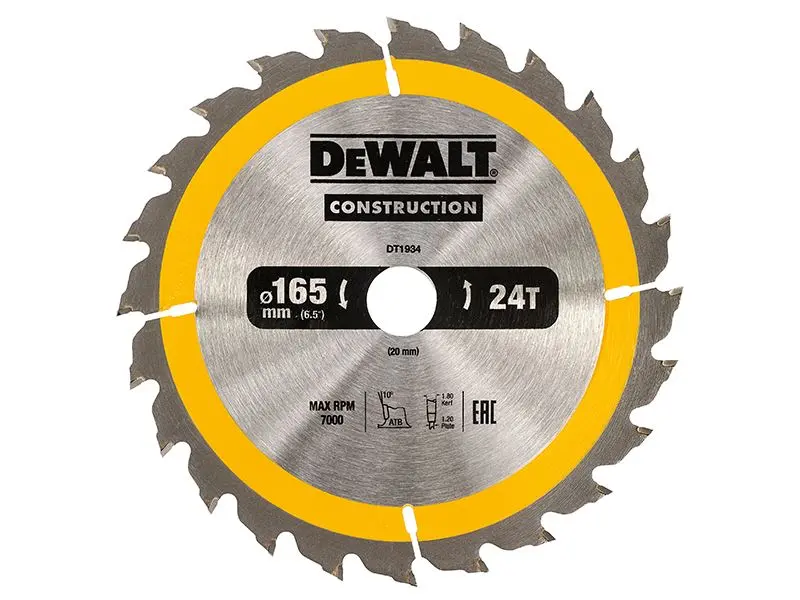 DEWALT 165mm 24歯 建築用丸鋸刃