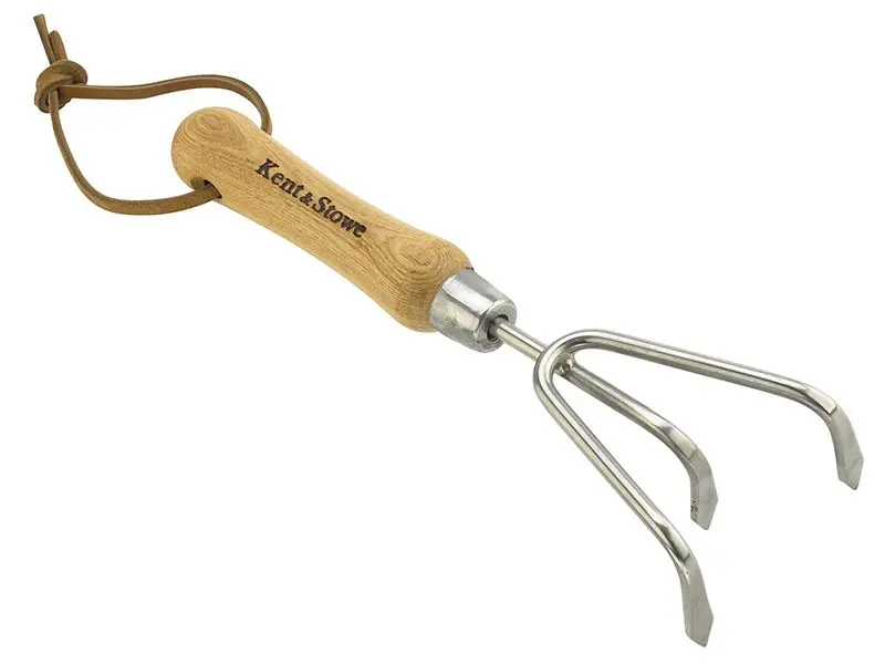 Kent & Stowe Stainless Steel 3-Prong Cultivator with FSC Ash Handle, 28cm