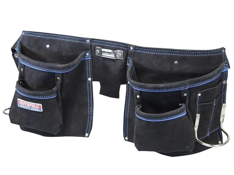 Faithfull Double Tool & Nail Pouch with Belt, Leather