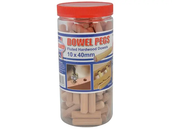 Faithfull Fluted Wood Dowels 40mm x 10mm, Beechwood (Pack of 100)