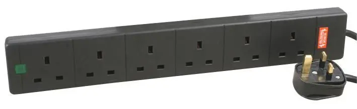 PRO ELEC 6-Way Surge Protected Extension Lead, 8m, Black