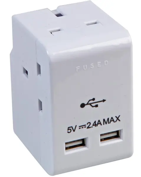 PRO ELEC 3-Gang Mains Adaptor with 2 USB Ports, 13A