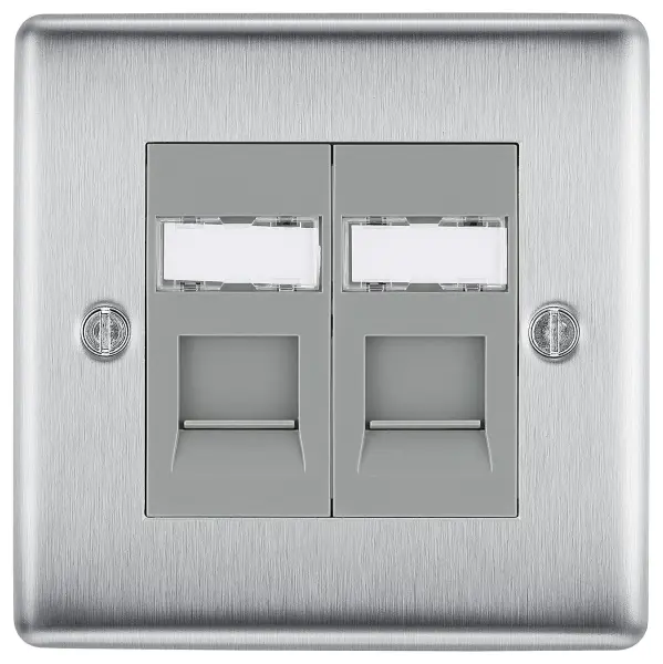 British General Nexus Metal 2 Gang RJ45 Data Socket, Brushed Steel