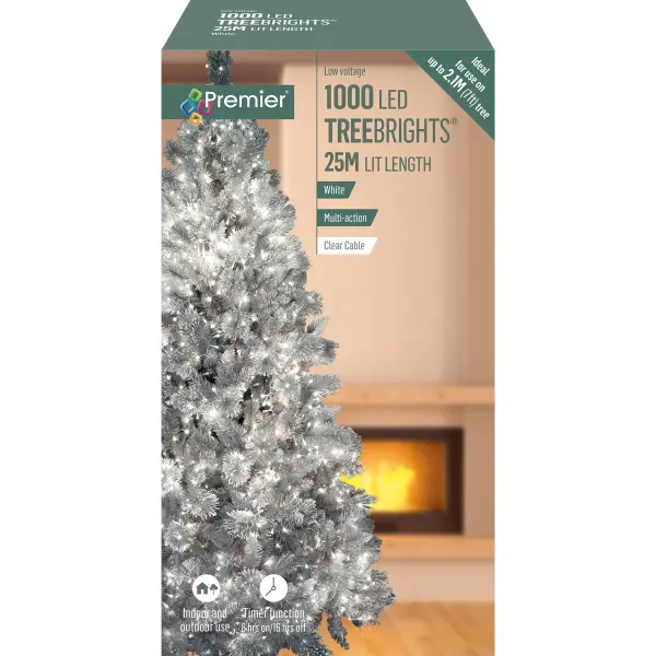 Premier 1000 LED White TreeBrights with Timer & Clear Cable, 25m