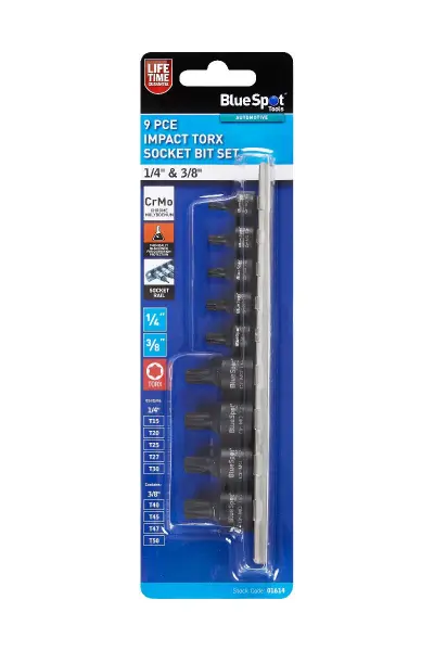 Blue Spot Tools - Set Soket Bit Torx Impak 9 Keping 1/4″ & 3/8″