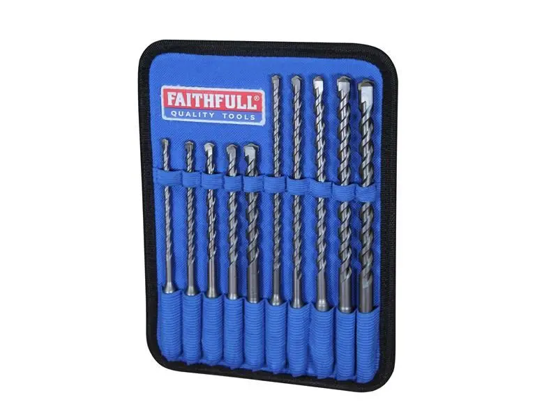 Faithfull SDS Plus Drill Bit Set, 10-Piece, Tungsten Carbide