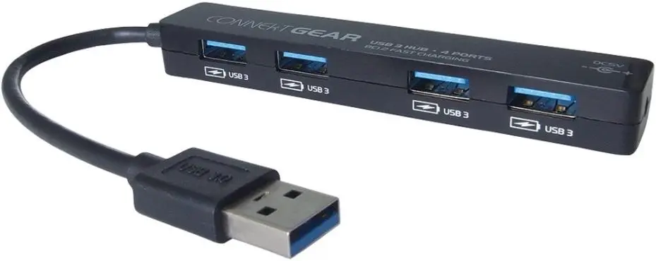 CONNEKT GEAR 4-Port USB 3.0 Hub with Power Supply, Black