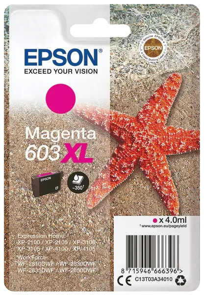 Epson T03A3XL 603XL High Capacity Original Ink Cartridge, Magenta