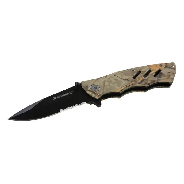 Silverline Folding Camo Pocket Knife with Serrated Blade, 195mm
