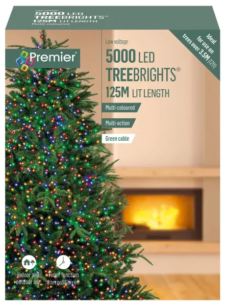 Premier Decorations 5000 LED Multi-Coloured Christmas Tree Lights with Timer, 5
