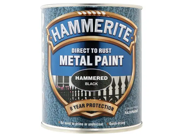 Hammerite Direct to Rust Metal Paint, Black, Hammered Finish, 750ml
