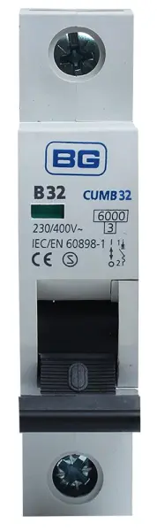 BG Electrical 32A Single Pole MCB, B Curve, 6kA