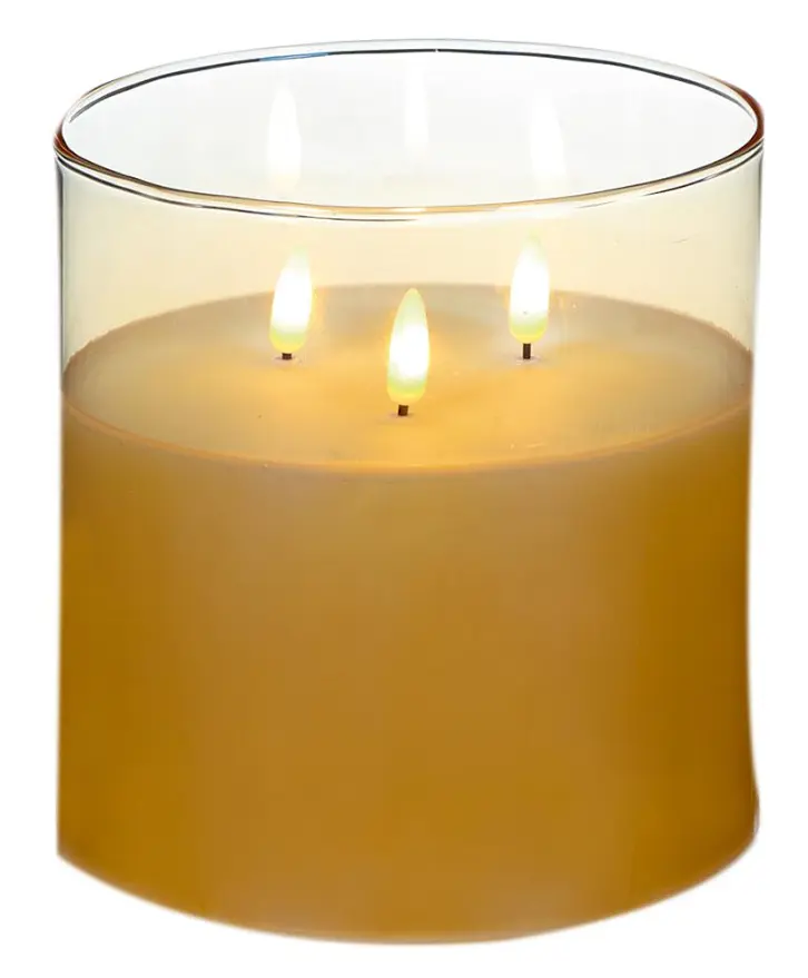 Premier Rose Gold Glass LED Candle, 15x15cm, Triple Flames