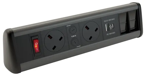 PowerData Technologies P-Pack Desktop Power Data & USB Unit 2G 2xCat6 USBA USBC - Black