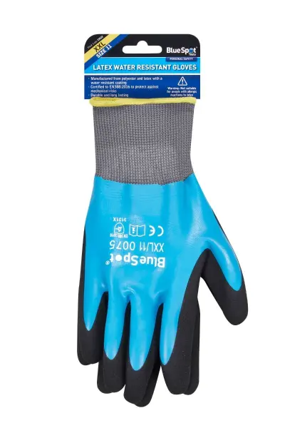Blue Spot Water Resistant Latex Gloves, XXL, EN388:2016 Certified