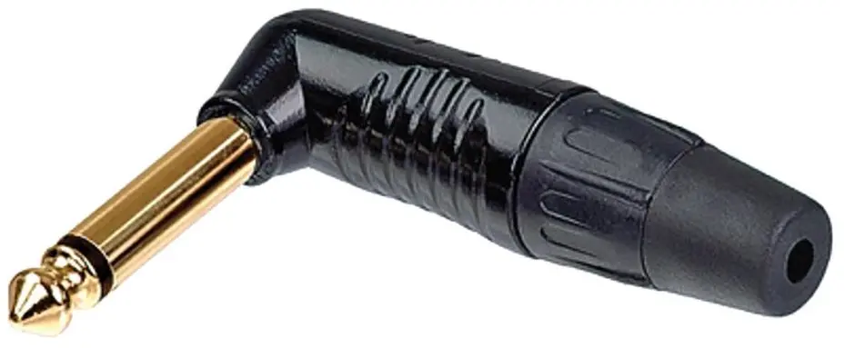REAN 6.35mm (1/4”) Mono Jack Plug, 90 Degree, Black with Gold Contacts