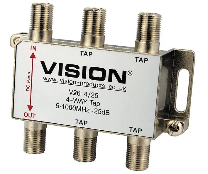 VISION 4-웨이 MATV 탭, 25dB, F-암 커넥터, 영국 플러그