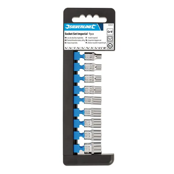 Silverline 1/4″ Drive 6-Point Imperial Socket Set, 9-Piece (3/16″ - 1/2″ AF)