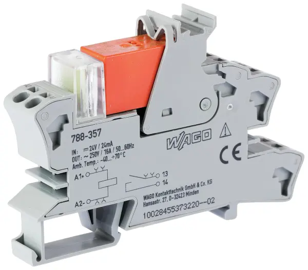WAGO 788 Series 24V DC DIN Rail Relay Module SPDT 16A
