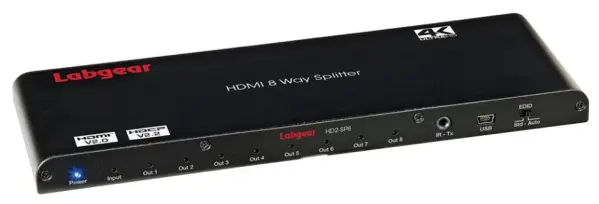 LABGEAR 8-way 4K HDMI 2.0 Rozbočovač, HDCP 2.2