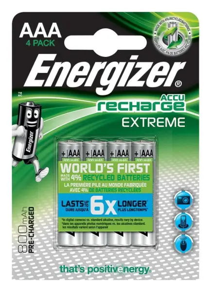 Energizer Recharge Extreme NiMH AAA Batteries 800mAh 4 Pack