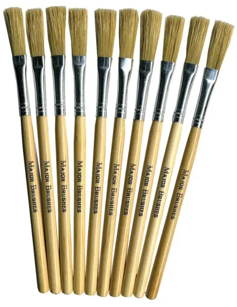 Major Brushes Flat Tip Hog Bristle Paste Brush with Wooden Handle - 10 Pack