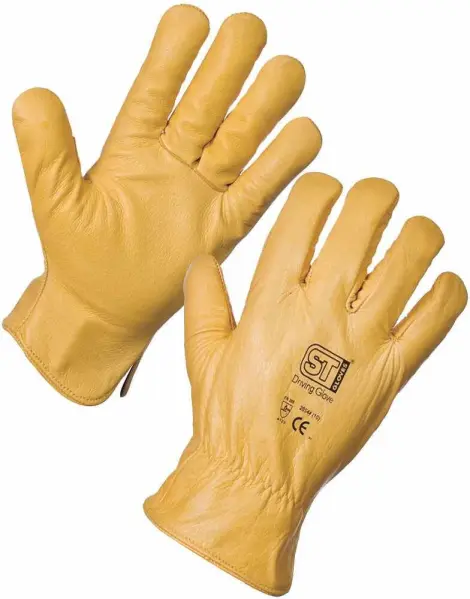 Gants de conduite en cuir ST avec doublure polaire, grande taille, jaune