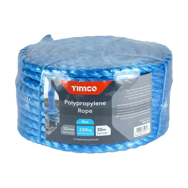Timco 12mm Blue Polypropylene Rope, 30m Coil