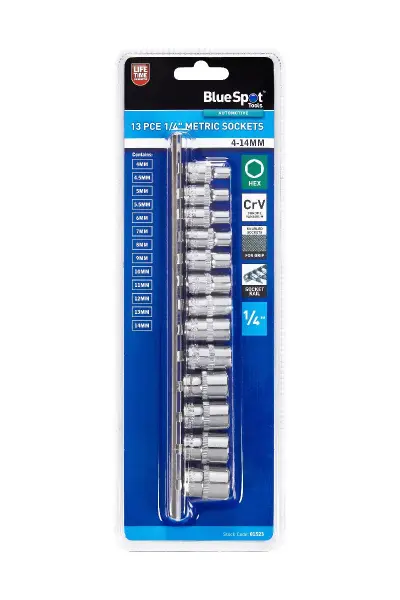 Blue Spot Tools - Set Soket Metrik 1/4″ (4-14mm) 13 Keping