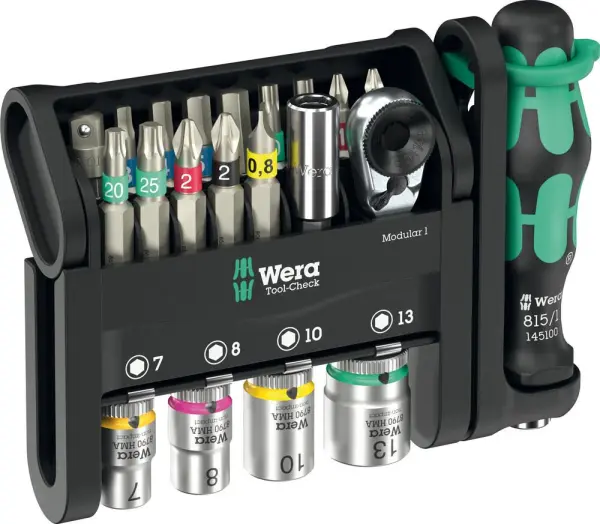 Wera Tool-Check Modular 1 Compact Bit Ratchet & Socket Set, 21 Pieces