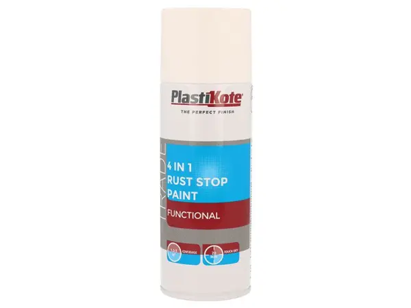 PlastiKote Trade 4-in-1 Rust Stop Spray Paint White, 400ml