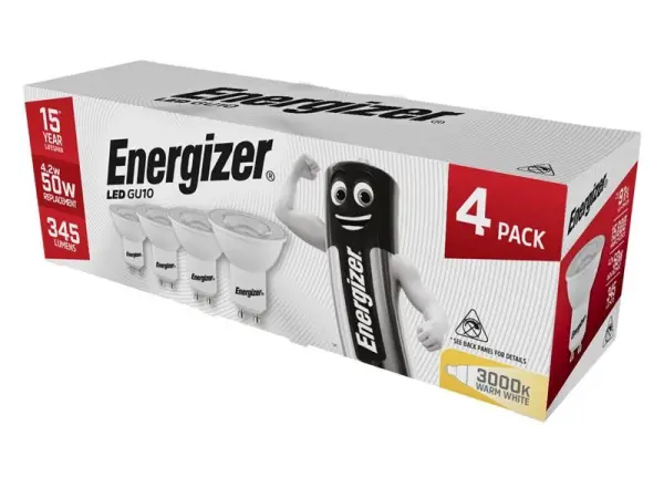 Energizer® LED Ampoule GU10 4.2W, Blanc Chaud (Lot de 4)