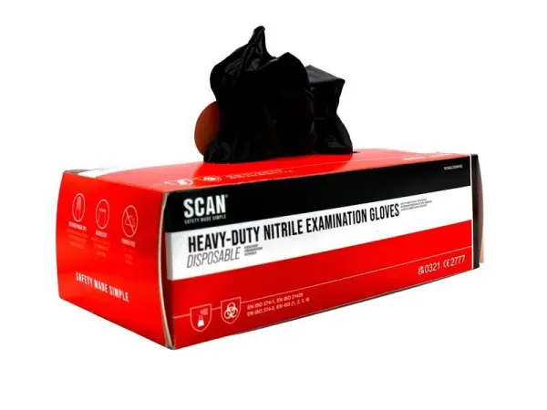 Scan - Schwarze Schwerlast Nitril Einmalhandschuhe XL (100 Stück pro Box)