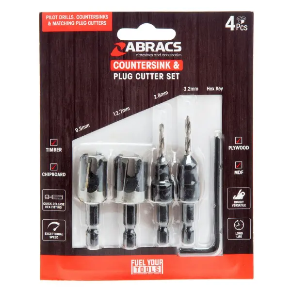 Abracs CSDBSET4 Countersink & Plug Cutter Set (4-Piece)