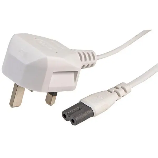 PRO ELEC UK Mains Plug with 3A Fuse to IEC C7 (Fig 8) Mains Lead - White 2m