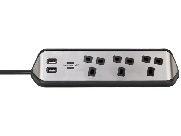 Brennenstuhl Regleta de Esquina Estilo, 3 Enchufes, 13A, 2m, Negro