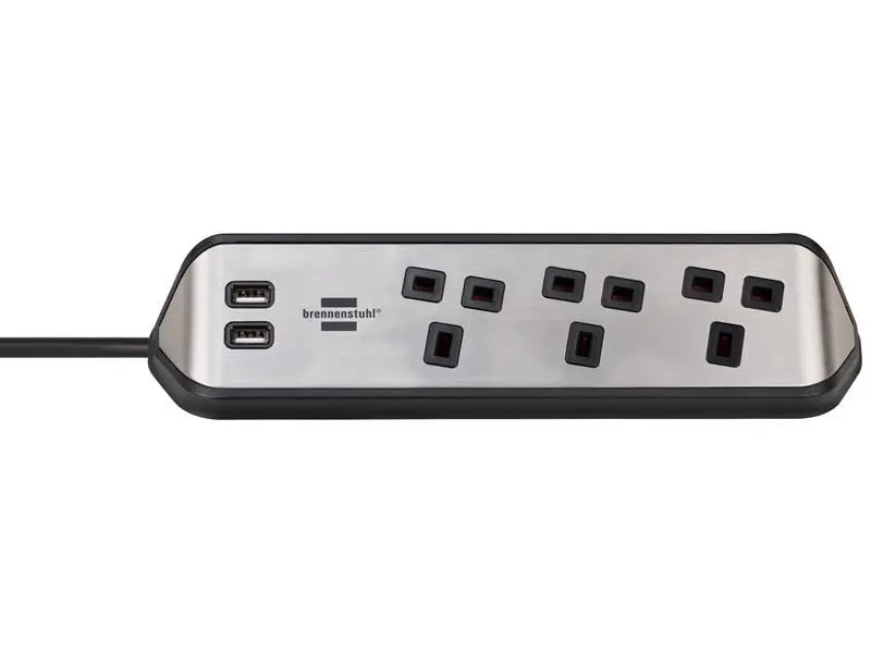 Brennenstuhl Estilo Sreang Leathanaigh Cúinne, 3-Soc, 13A, 2m, Dubh