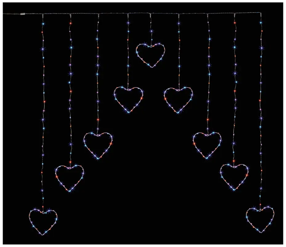 PREMIER Luz de Cortina em Forma de Coração com 303 LEDs, Arco-Íris, 1.2x1.2m