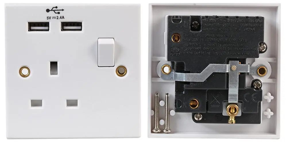 PRO ELEC Enchufe Conmutado 1 Placa con Doble USB 2.4A