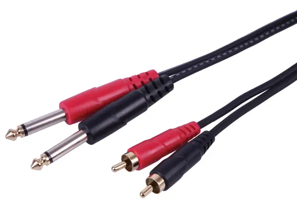 PULSE 2x 6.35mm 1/4in Male Jack to 2x Male RCA Phono Mono Lead - 5m