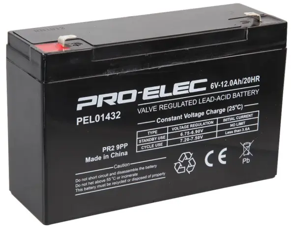 PRO ELEC 12Ah 6V AGM Lead Acid Battery