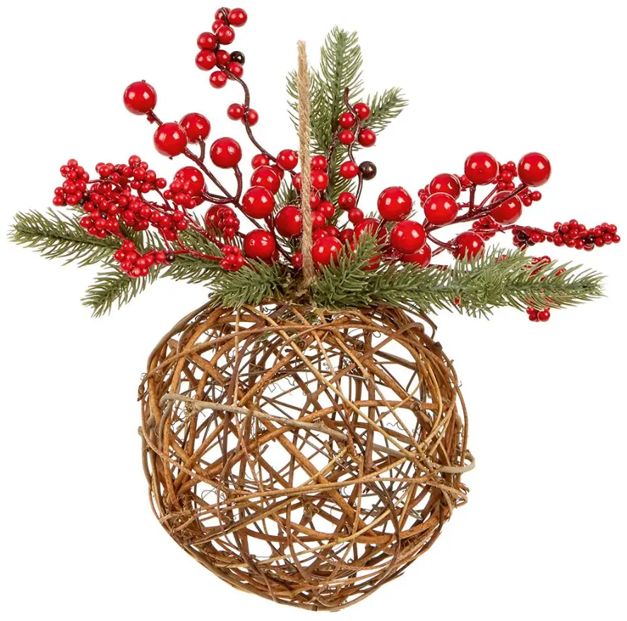 Premier Decorative Rattan Ornament with Red Berries
