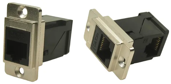 Dual RJ45 Cat5e Right Angle to Straight Socket, Nickel Frame