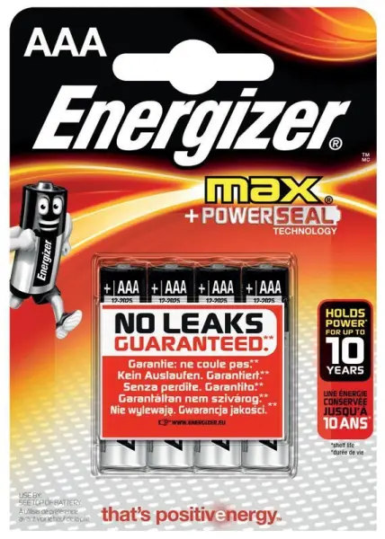 Energizer Max AAA Alkaline Batteries, 1.5V, 4 Pack