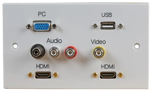PRO SIGNAL 2 Gang HDMI Wallplate with VGA, USB A & AV Ports