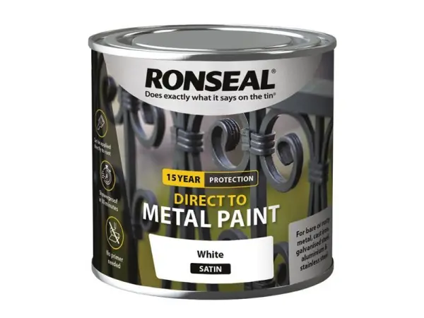 Ronseal - Péint Díreach don Mhiotal, Bán Saitín, 250ml