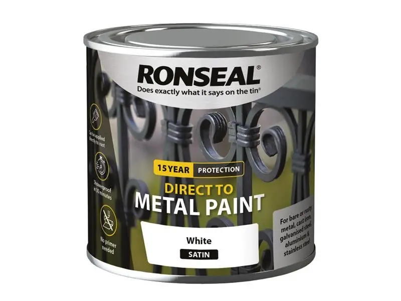 Ronseal צבע למתכת ישיר, לבן סאטן, 250 מ”ל